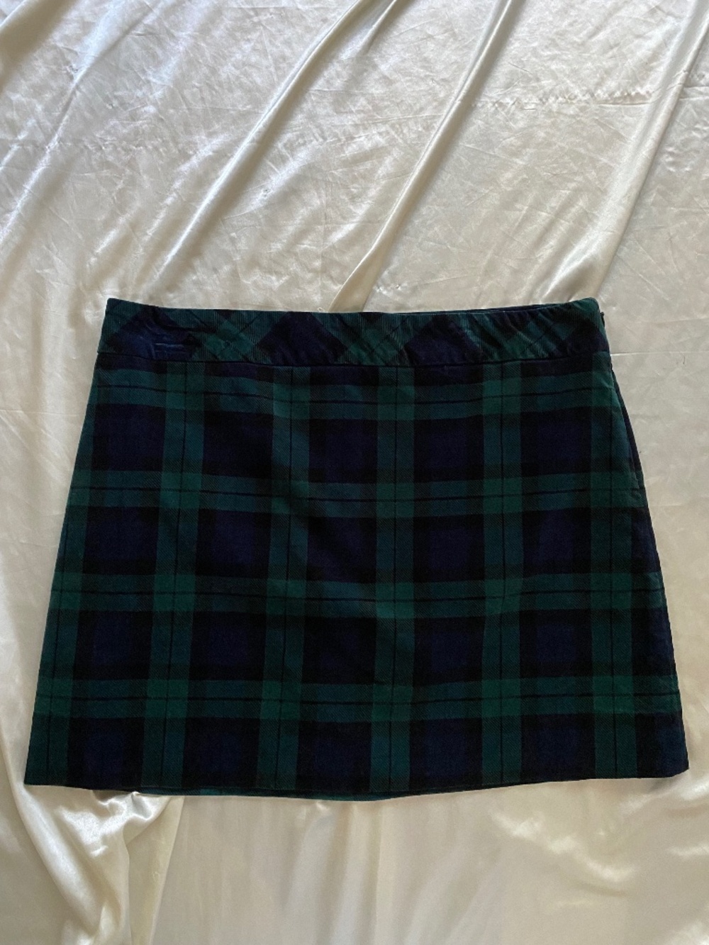 Vintage 1990s Talbots Green Blue Plaid Tartan Velvet Mini Skirt Preppy Size 14